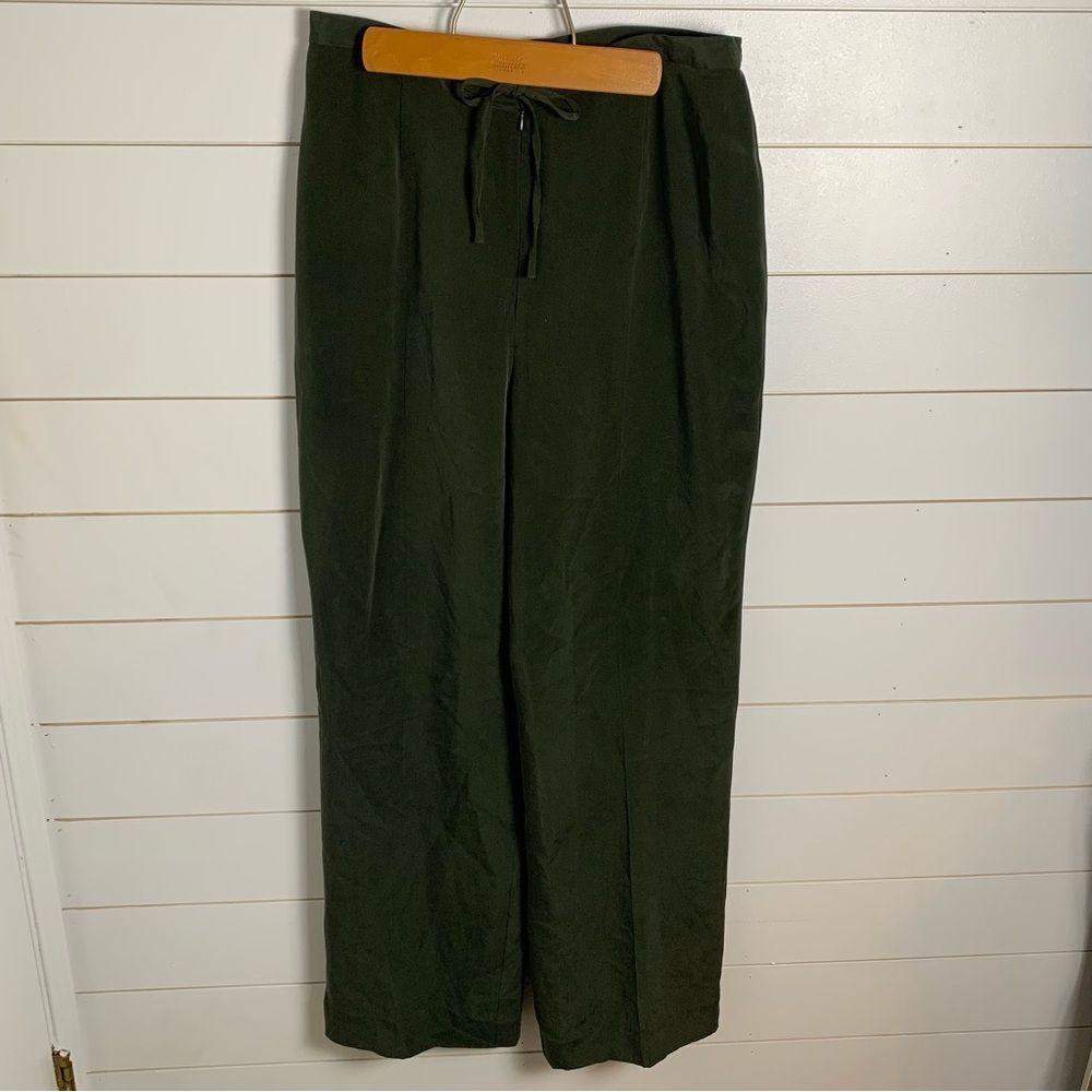 Vintage Kasper ASL 100% silk Pants Women’s Green high-rise wide leg size 14